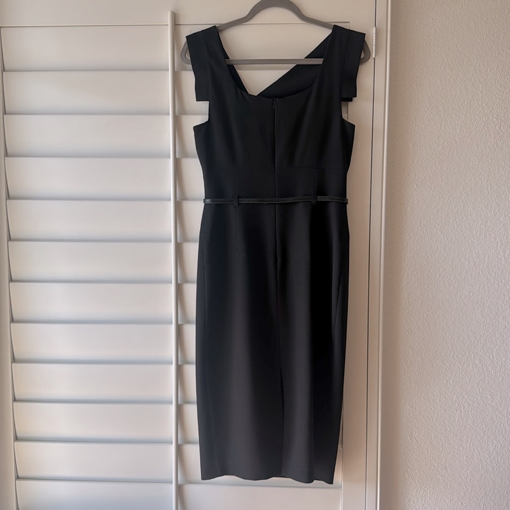 BLACK HALO ICONIC Black Jackie O Belted Sheath Dress 6 Gabardine Stretch - Picture 7 of 9
